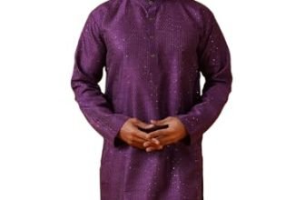 SOJANYA (Since 1958 Men’s Silk Bend Krochet Thread Embroidered Violet Long Kurta