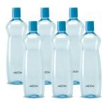 MILTON Pacific Pack of 6 Water Bottles, 1 Litre Each, Reusable Plastic Fridge Bottle Set, BPA Free and Leak Proof Bottles for Travel, Work, Blue