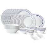 Larah by Borosil Jazzblue Fluted Series Opalware Dinner Set | 44 Pieces for Family of 8 | Microwave & Dishwasher Safe | Bone-Ash Free | Crockery Set for Dining & Gifting | Plates & Bowls | White