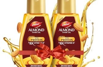 Dabur Almond Hair Oil – 580ml(290ml*2) | Provides Damage Protection | Non Sticky Formula | for Soft & Shiny Hair | with Almonds, Keratin Protein, Soya Protein & 10X Vitamin E