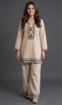 EDLEY ALLAN Women Embroidered A-line Kurta(Beige)