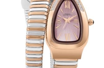French Connection Eternelle Curve | Pink Dial with Rose Gold Case | Flexible Wrap Bracelet Strap | Crystal Accent Design | Roman Numerals Analog Watch for Women – FCN0142RTM