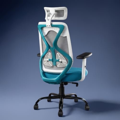 CELLBELL C190 Berlin Office Chair, High Back Mesh Ergonomic Home Office Desk Chair (White – Blue)