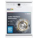 Bosch 13 Place Setting (fits up to 70 utensils) Free-Standing Dishwasher for Indian Utensils | Hygiene+ & Intensive Kadhai Program (SMS66GW01I, White, Inbuilt Heater, Removes 99.9% Germs)
