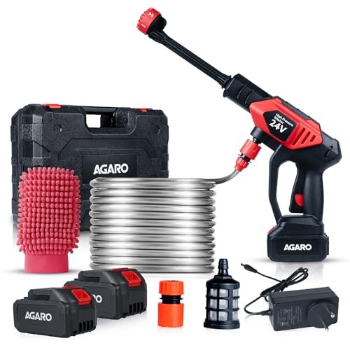 AGARO Marvel Cordless High Pressure Washer Gun, Premium Build Car Washer, 24V Rechargeable Battery (2 x 1500mAh), 110–240V, 10 Bar, Car, Bike & Home Cleaning, 6-in-1 Adjustable Nozzle, 5M Hose Pipe