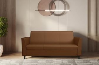 Interio by Godrej Emperor 3-Seater Synthetic Leather Sofa | 1-Year Warranty, Solid Wood, Toffee-Brown