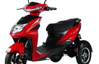 AMO Jaunty 3W Low Speed Electric Scooter Non-RTO 75Km-100Km Range, Red and Black with Lithium Battery And Portable Charger