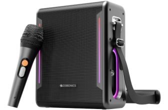 ZEBRONICS Axon 150 Portable Bluetooth Speaker, 100W RMS, Built-in Power Bank, Zeb AcoustiMax DSP, Dual Passive Radiators, Up to 7h Playback, RGB Lights, BT v5.3, USB, mSD, AUX, Wireless Mic (Black)