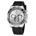 London Fog Bond Collection Analog Quartz Watch for Men with Silver Dial and Black Silicone Strap, Metal Case with Tachymeter Bezel, Chronograph Function, Date Display, LFM10003-02