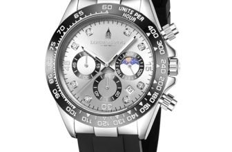 London Fog Bond Collection Analog Quartz Watch for Men with Silver Dial and Black Silicone Strap, Metal Case with Tachymeter Bezel, Chronograph Function, Date Display, LFM10003-02
