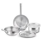 Bergner Tripro Triply Cookware Set 5 Pcs – 22cm (2.3L) Kadai with Lid, 22cm Frypan, 16cm (1.8L) Tope with Lid, Consumes Less Oil, Healthy Cooking, Even Heat Distribution, Induction and Gas Stove Ready
