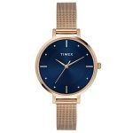 TIMEX Analog Watch for Women with Blue Round Dial & Rose Gold Mesh Bracelet Band Water Resistant Women’s Wrist Watches – TWEL155SMU09