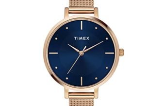 TIMEX Analog Watch for Women with Blue Round Dial & Rose Gold Mesh Bracelet Band Water Resistant Women’s Wrist Watches – TWEL155SMU09