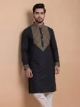Tibra Collection Men Embroidered Straight Kurta(Black)