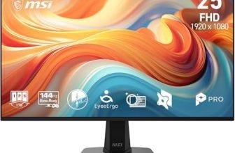 MSI PRO MP251 E14L 24.5-Inch FHD 1920×1080, Computer Monitor IPS, 144Hz, 1ms, Frame-Less, Tilt Adjustable, Vesa Mount, Black
