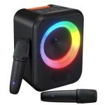 Portronics 30W Dash Wireless Bluetooth Portable Speaker with Dual Wireless Karaoke Mic, Echo Control, 5 Hour Playtime, RGB LED Light, Bluetooth V5.4, Easy Grab Handle, USB in, Type C Charging(Black)