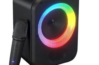 Portronics 30W Dash Wireless Bluetooth Portable Speaker with Dual Wireless Karaoke Mic, Echo Control, 5 Hour Playtime, RGB LED Light, Bluetooth V5.4, Easy Grab Handle, USB in, Type C Charging(Black)