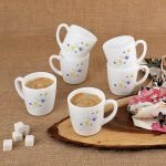 CELLO Ricca Mug 6 Pcs Set | Cups for Tea, Coffee, Espresso | Thermal Resistant | Light Weight | Ideal Gifting Option | Blooming Daisy | 100ml