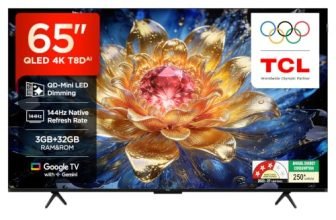 TCL 164 cm (65 Inches) Smartchoice 4K UHD Smart QLED Google TV | QD-Mini LED Dimming | 144Hz Refresh Rate | 3GB RAM | 42W Onkyo 2.1ch Speakers | 65T8D