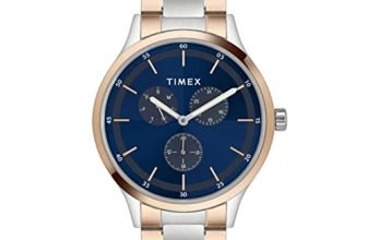 TIMEX Analog Watch for man with Blue Round Dial & Multicolor Stainless Steel Bracelet Band Water Resistant Men’s Wrist Watches – TWHG03SMU15
