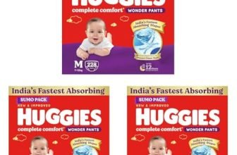 Huggies Complete Comfort Wonder Pants | Pant Style Baby Diapers Medium Size (M), 228 Count | India’s Fastest Absorbing Diaper, Prevents Diaper Rash, Ideal for 7 to 12 Kgs (76 Count, Pack of 9)