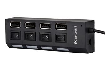 ZEBRONICS 150Hb 4 Port USB Hub with Dedicated On/Off Switch, Led Indicators, 45Cm Cable Length, Optional Power Input Port, Multi Device and Plug Play Usage