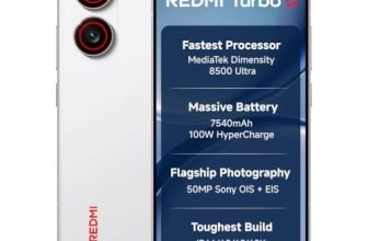 REDMI Turbo 5 (12GB + 256GB) Turbo White | Dimensity 8500 Ultra | Mega 7540mAh Battery | 100W HyperCharge | Compact 16.75cm(6.59) 120Hz AMOLED Screen | 50MP Sony OIS Camera