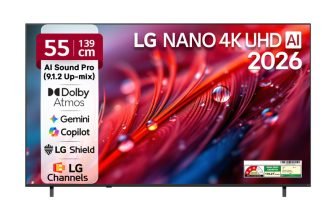 LG 139 cm (55 inch) Ultra HD (4K) LED Smart WebOS TV 2026 Edition with NANO Detail Enhancer, HDR10 Pro, 4K Super Upscaling Alpha7 AI Processor 4K Gen9, Dolby Atmos, AI Sound Pro (9.1.2 ch), Multi AI (Google Gemini & MS Copilot), Linear Flow Design, 60Hz VRR, 5 Years OS upgrade, Secured by LG Shield,