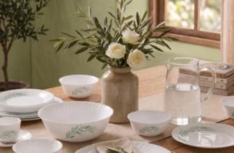 La Opala Classique Opalware Dinner Set, 53 Pcs, Family of 8, Olive Trails