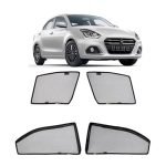 Amazon Basics Side Window Sun Shade for Maruti Suzuki Dzire (2024 Onwards) – Front Half Cut + Rear Zipper | Custom-Fit Magnetic Car Curtains | Black | Pack of 4 Pcs | Cotton Mesh